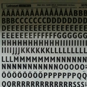 GILL Sans BOLD CONDENSED - Transferencias de letras instantáneas Letraset (elija tamaño de fuente 60pt/48pt/42pt)