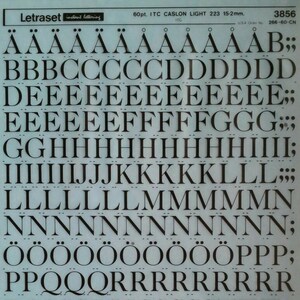 CASLON LIGHT (60pt/48pt/30pt) Letraset transferencias instantáneas del alfabeto de letras (elija el tamaño de fuente)