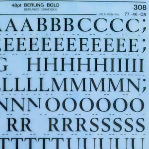 BERLING BOLD (20pt/24pt/36pt/48pt) Transferencias de letras y números vintage de Letraset (elija el tamaño de fuente)