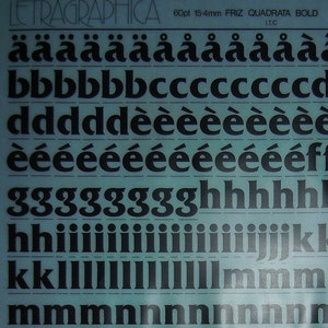 FRIZ QUADRATA BOLD (60pt) Letragraphica Letraset dry rub em transferências de letras/números (escolha o tamanho da fonte)