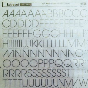 AVANT GARDE Gothic X-Light (72pt/24pt) Transferencias de letras instantáneas Letraset (elija el tamaño de fuente)