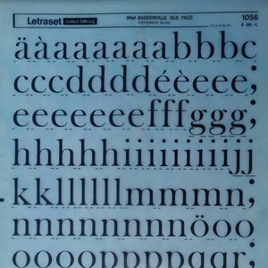 BASKERVILLE OLD FACE (84pt/60pt/48pt/36pt/30pt/24pt) Letraset vintage frote en transferencias de letras/números (elija el tamaño de fuente)
