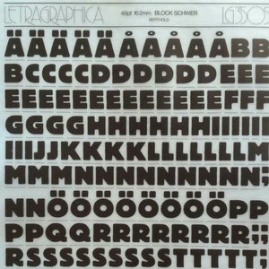 BLOCK SCHWER - Transferencias de letras instantáneas vintage de Letragraphica (elige el tamaño de fuente)