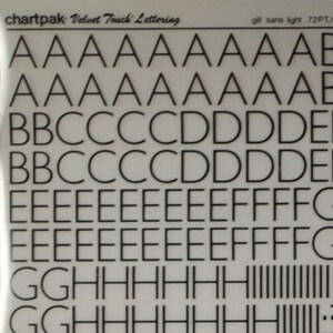 GILL SANS LIGHT (48pt/60pt/72pt) Chartpak letra/número vintage esfregar a seco em transferências (ref M363)