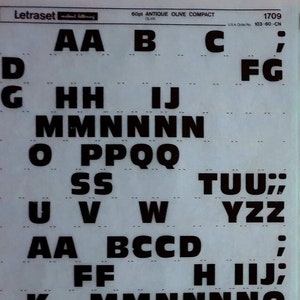 COMPACTO OLIVA ANTIGUO (30pt/36pt/48pt/60pt) Transferencias de letras/números vintage Letraset (elija el tamaño de fuente)