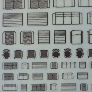 OVERHEAD FURNITURE tables/chairs Picture transfer rub ons small Letraset architecture vintage rub on transfer pictures