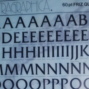 FRIZ QUADRATA (60pt) Letragraphica Letraset dry rub em transferências de letras/números (escolha o tamanho da fonte)