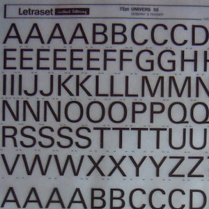 UNIVERS 55 (24pt/36pt/48pt) Letraset vintage transferencias instantáneas de letras del alfabeto (elige el tamaño de fuente)