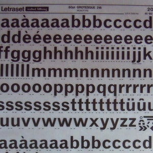 GROTESQUE 216 - LETRASET Transferencias de letras vintage instantáneas para frotar (elige el tamaño)