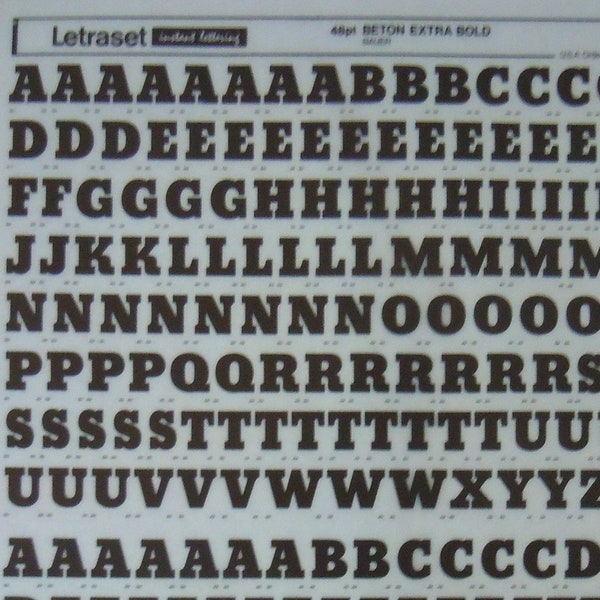 BETON EXTRA BOLD (48pt/36pt/24pt) Letraset instant rub on letter transfers (choose size)