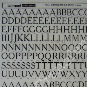 CHELTENHAM OLD STYLE (60pt/48pt) Transferencias de letras instantáneas vintage de Letraset (elija el tamaño de fuente)