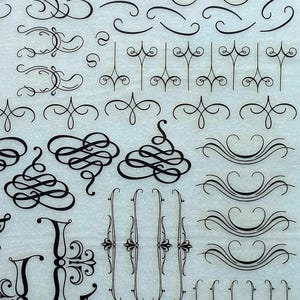 SYMBOLES FLOURISHS CUIVRÉS Letraset symboles de transfert instantanés / décalcomanies à sec / décalcomanies de meubles / décalcomanies vintage rares