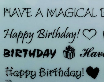 HAPPY BIRTHDAY PHRASES - Letraset words phrases symbols dry rub down transfers