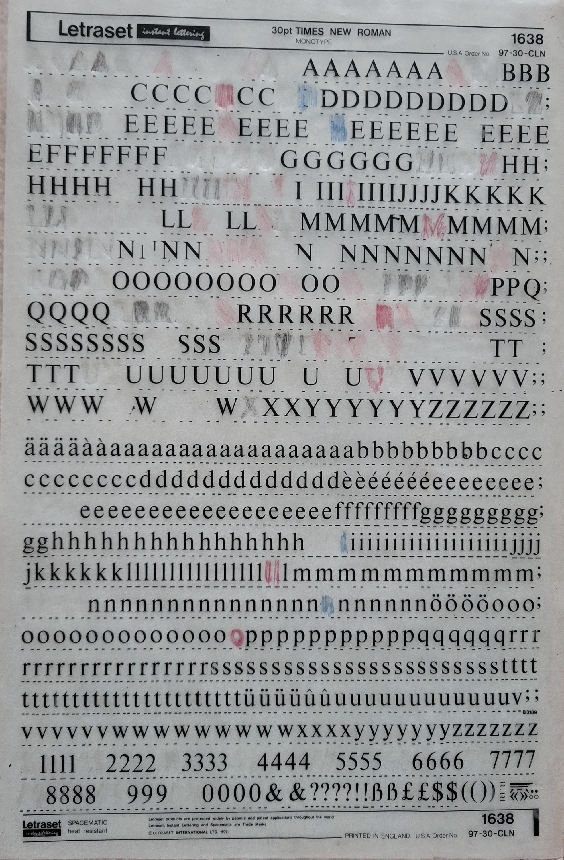 TIMES NEW ROMAN (60pt/48pt) Letraset Vintage Instant Lettering Rub on ...