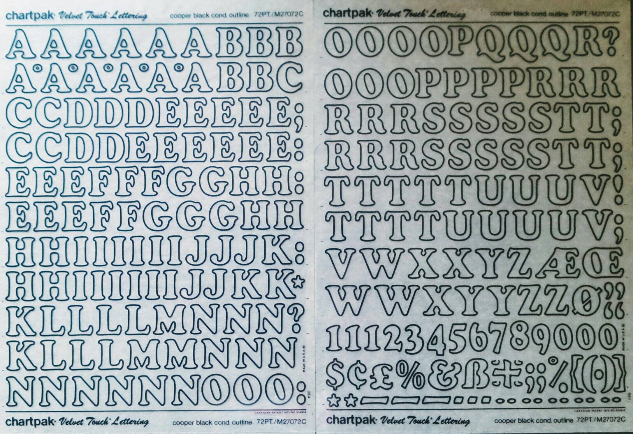 Chartpak Lettering Transfer COOPER BLACK Condensed OUTLINE (48pt/60pt/72pt/96pt) Chartpak Letter ...