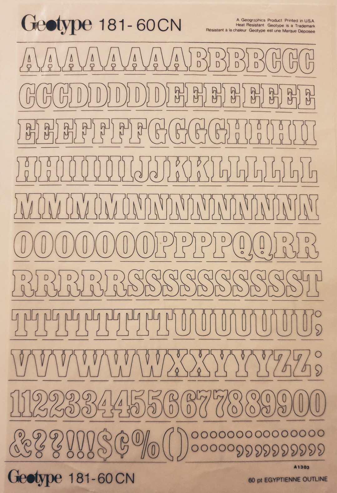 EGYPTIENNE OUTLINE (60pt) Geotype Instant Lettering Vintage Rub on ...