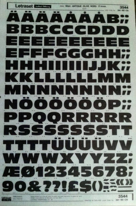ANTIQUE Olive NORD Letraset Rub on Letter/number Transfers Etsy