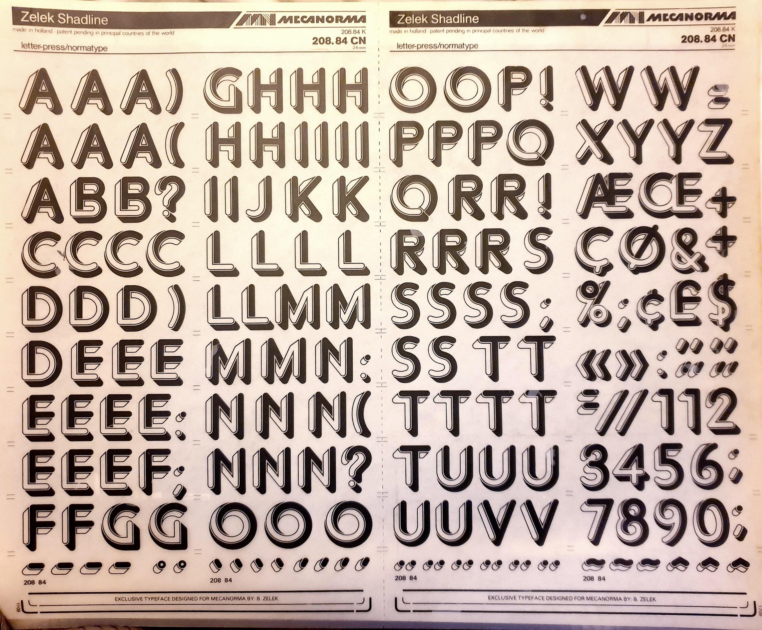 レプトンフォント ZELEK SHADLINE (48pt/72pt/84pt) Mecanorma Letter/number Vintage