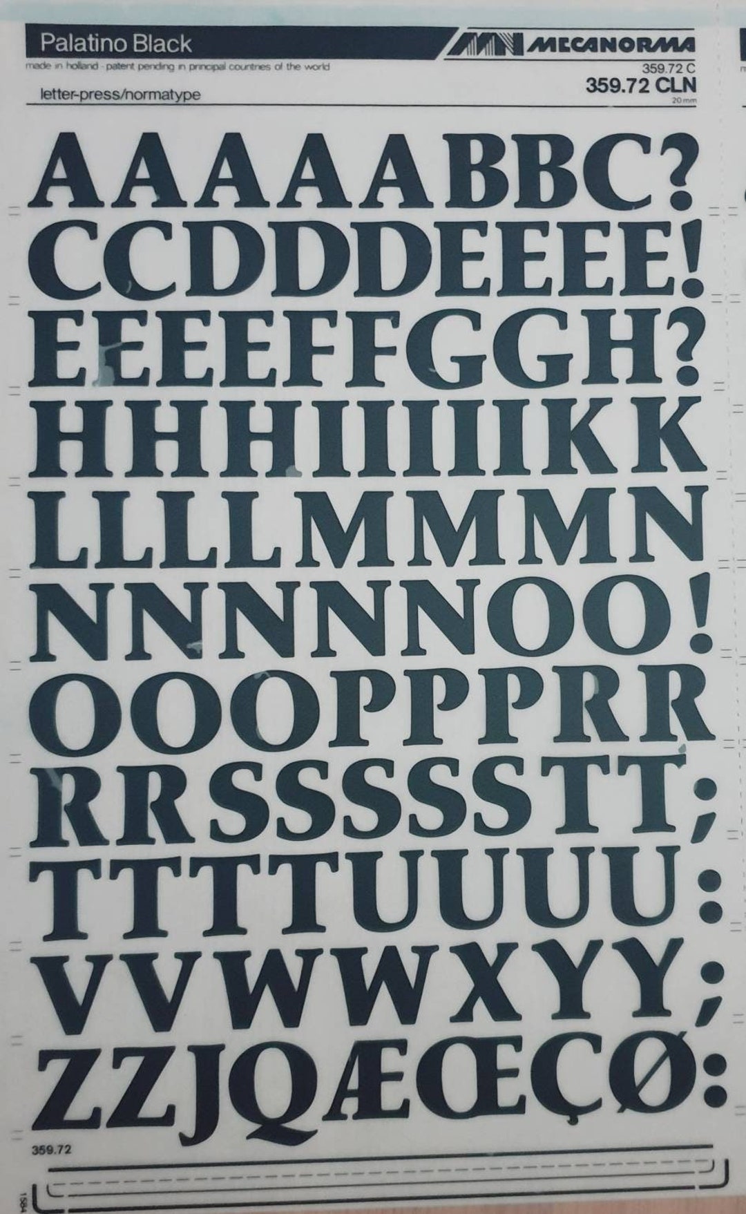 PALATINO BLACK (72pt/60pt/48pt/36pt) Mecanorma Letter/number