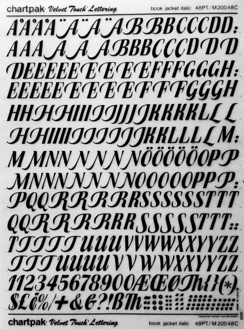 Chartpak Lettering Transfer BOOK JACKET ITALIC - Chartpak Letter/number Vintage Dry Rub on ...