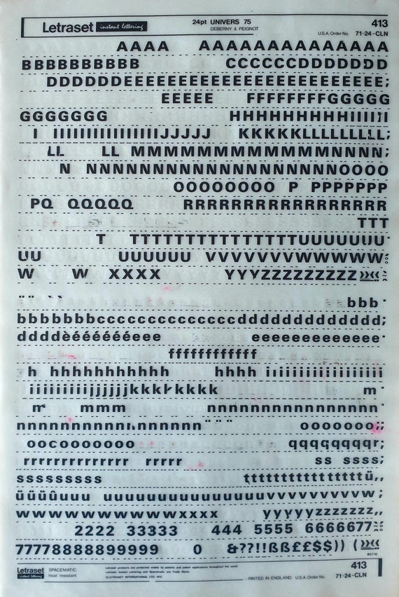 UNIVERS 75 (48pt/60pt/72pt) Letraset Instant Vintage Dry Rub on