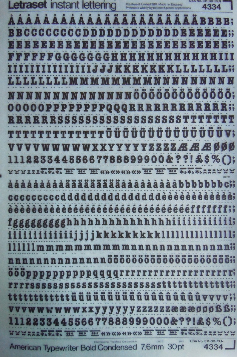 AMERICAN TYPEWRITER Bold CONDENSED Letraset Instant Rub on Etsy