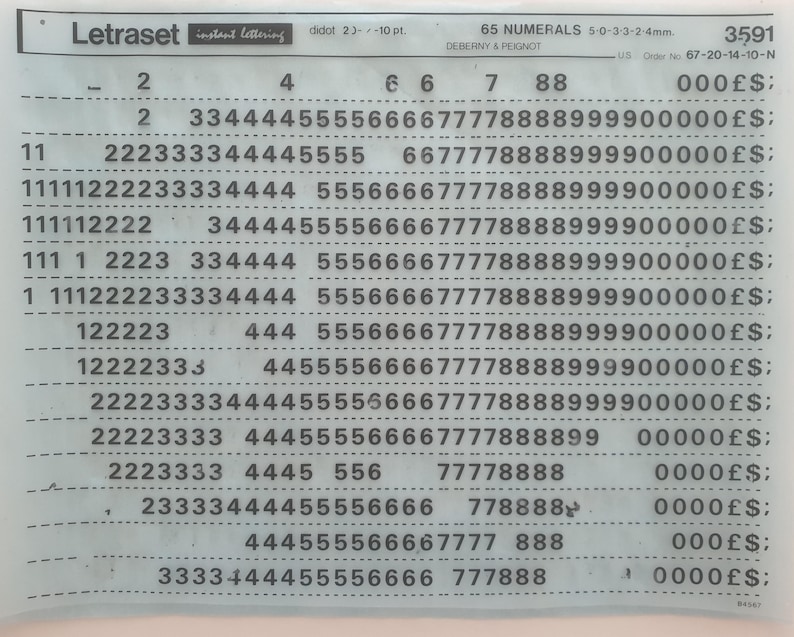 NUMBERS / NUMERALS Vintage Letraset / Chartpak Mecanorma Instant Rub on ...