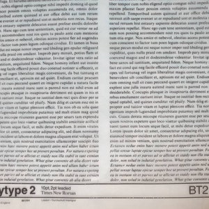 May include: A printed page with columns of text, featuring the words "Bodytype 2" and "Times New Roman." The text is in black on a light background, with the code "BT2-300" visible.