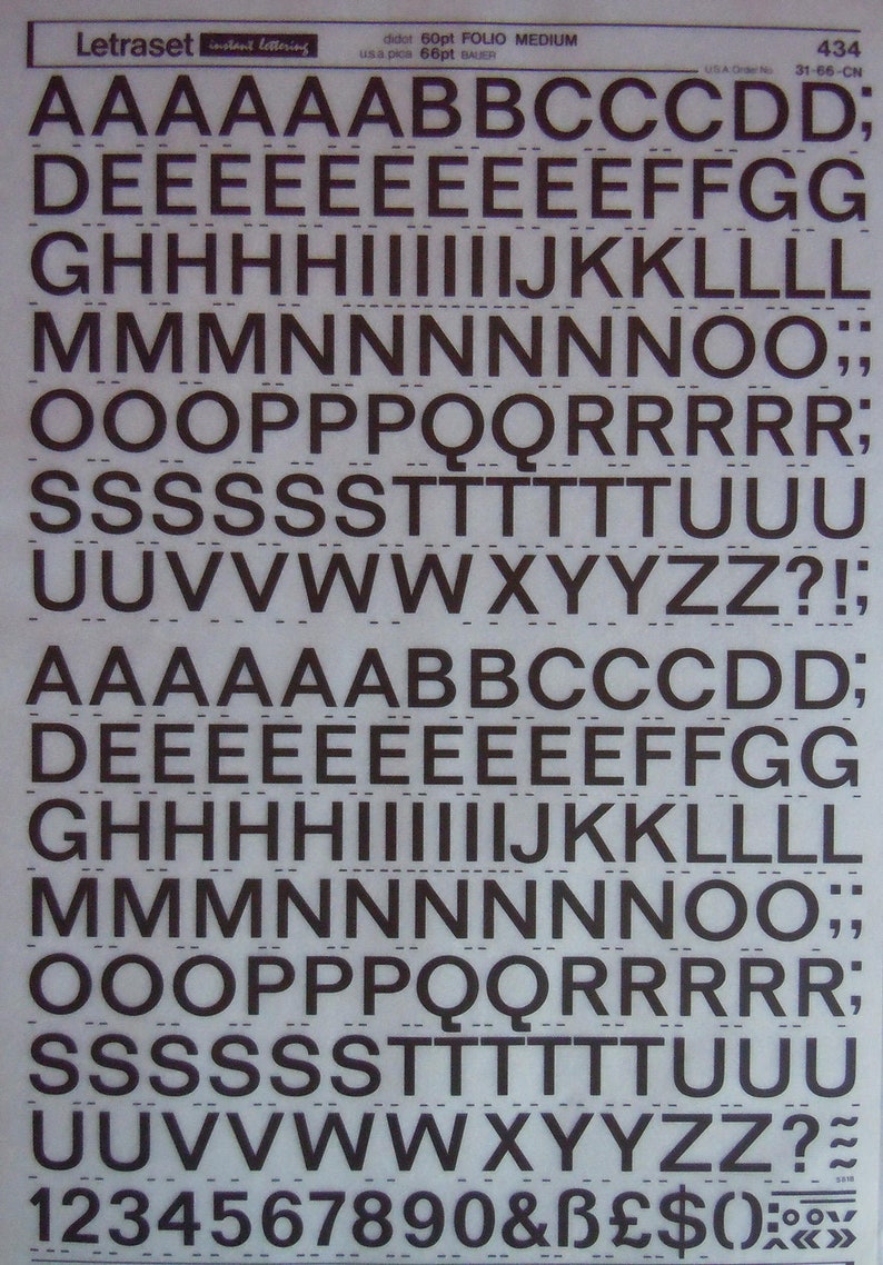 FOLIO MEDIUM Letraset Instant Rub on Letter Transfers choose Font Size ...