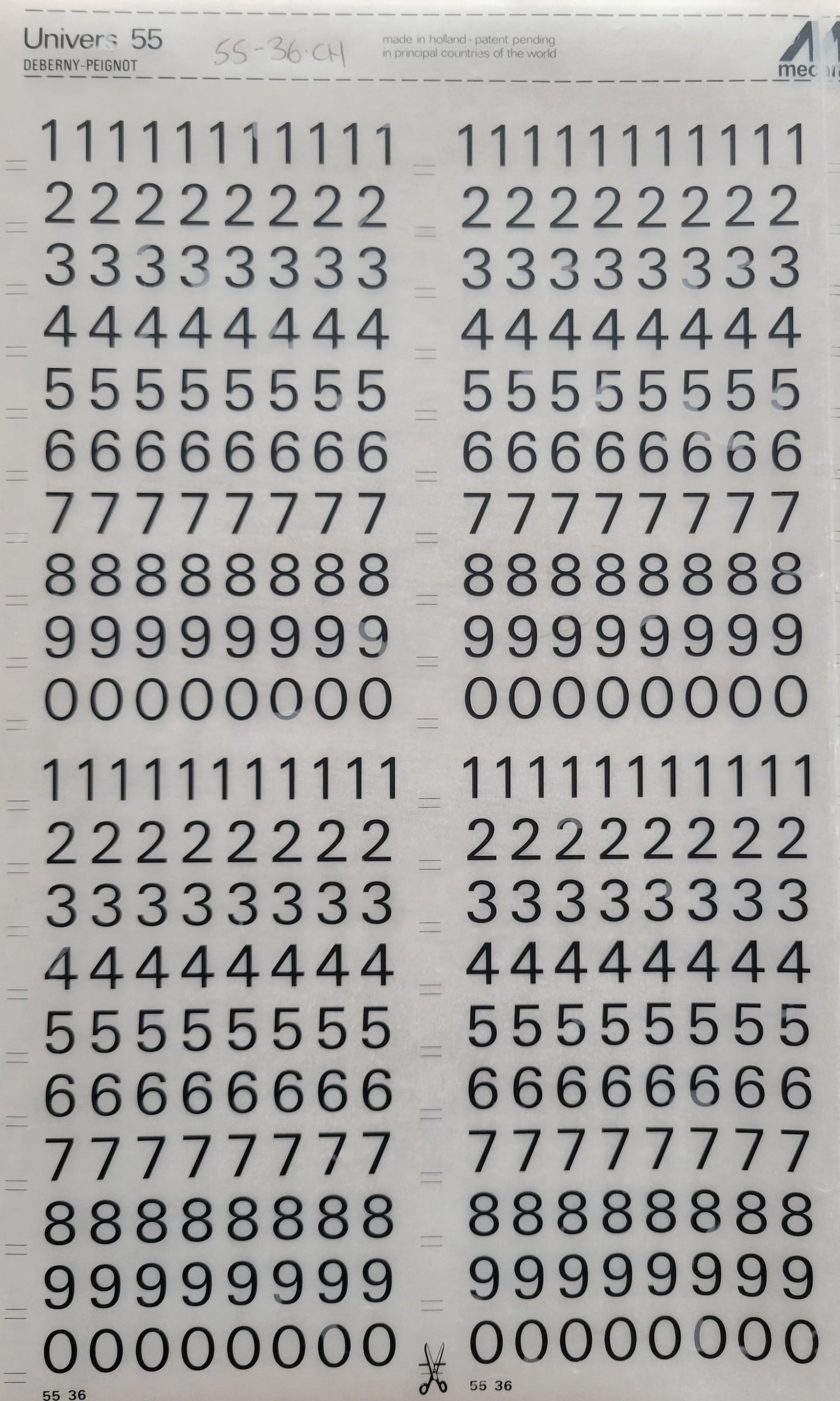 UNIVERS 55 NUMBERS (24pt/36pt) Mecanorma Dry Rub on Transfers (like ...