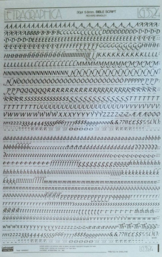 BIBLE SCRIPT (30pt/36pt/48pt/60pt) Letragraphica Letraset Vintage
