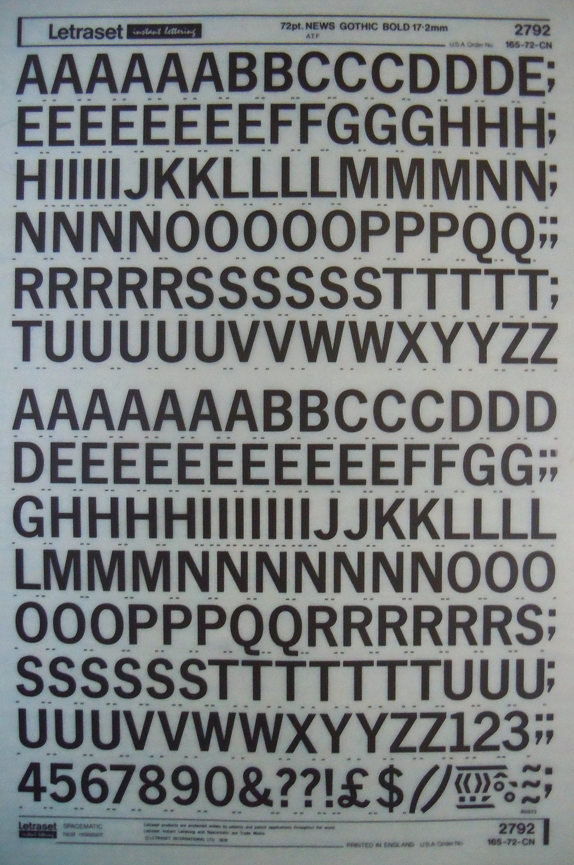 NEWS GOTHIC BOLD (48pt/60pt/72pt) Letraset Instant Rub on Letter