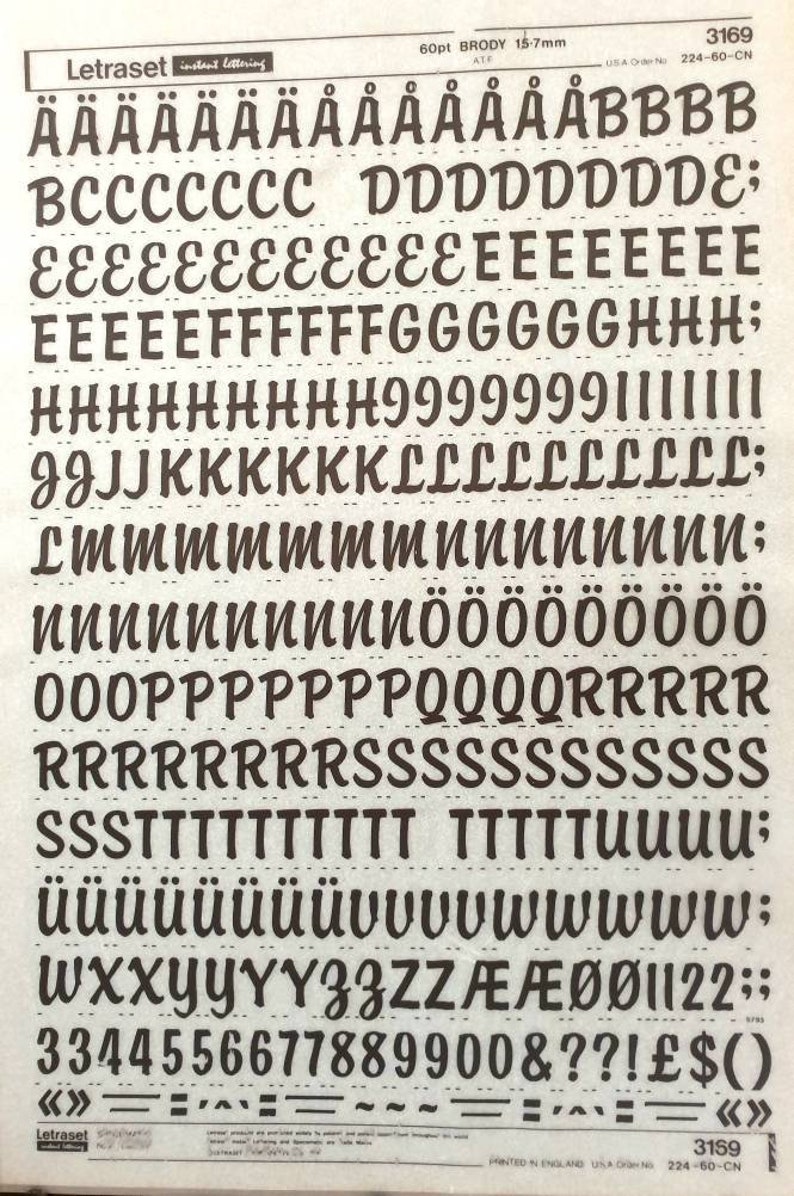 BRODY (60pt/48pt/36pt/30pt) Letraset Vintage Rub on Letter/number ...