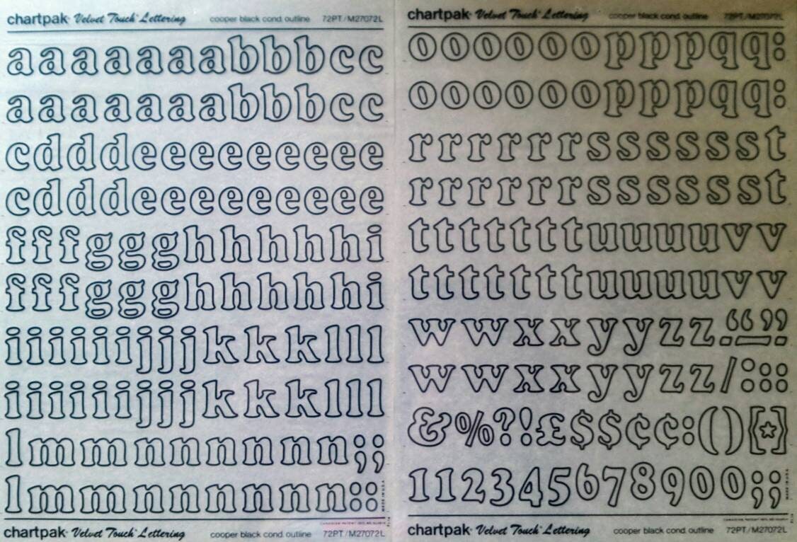 Chartpak Lettering Transfer COOPER BLACK Condensed OUTLINE (48pt/60pt/72pt/96pt) Chartpak Letter ...