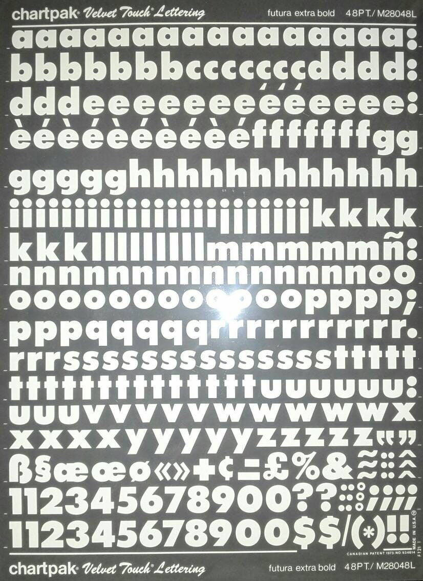 Chartpak Lettering Transfer FUTURA EXTRA BOLD - White Chartpak Letter/number Dry Rub on Transfers ...