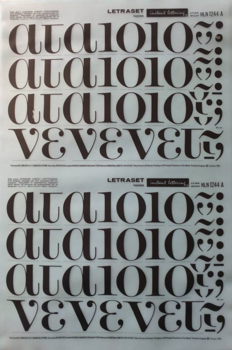 GREEK Alphabet - Letraset / Mecanorma Vintage Rub on Letter/number ...