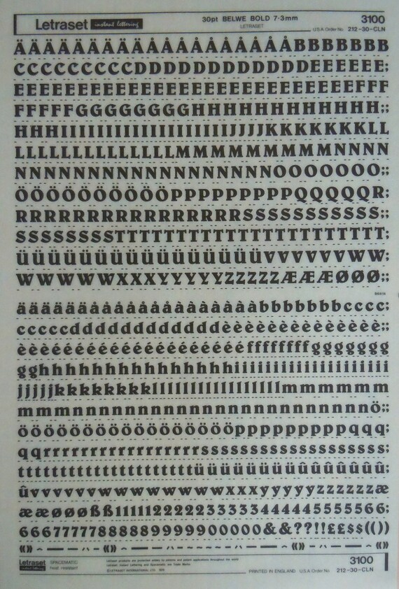 Belwe Bold Letraset Instant Dry Rub On Letter Number Etsy