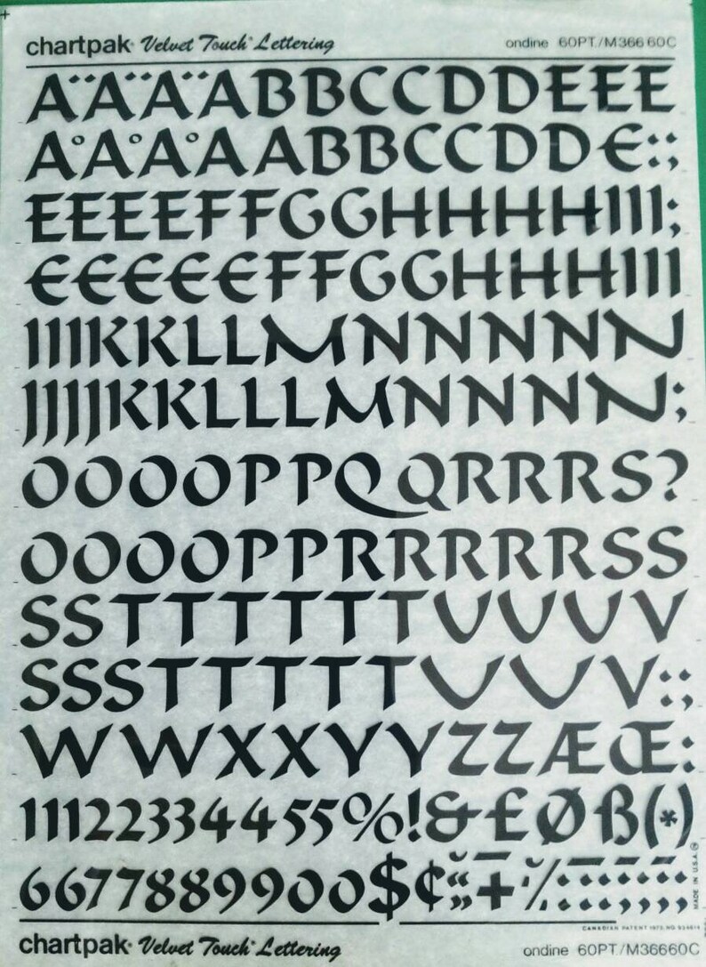 Chartpak Lettering Transfer ONDINE - Chartpak Vintage Letter/number Dry Rub on Transfers (ref M366 ...