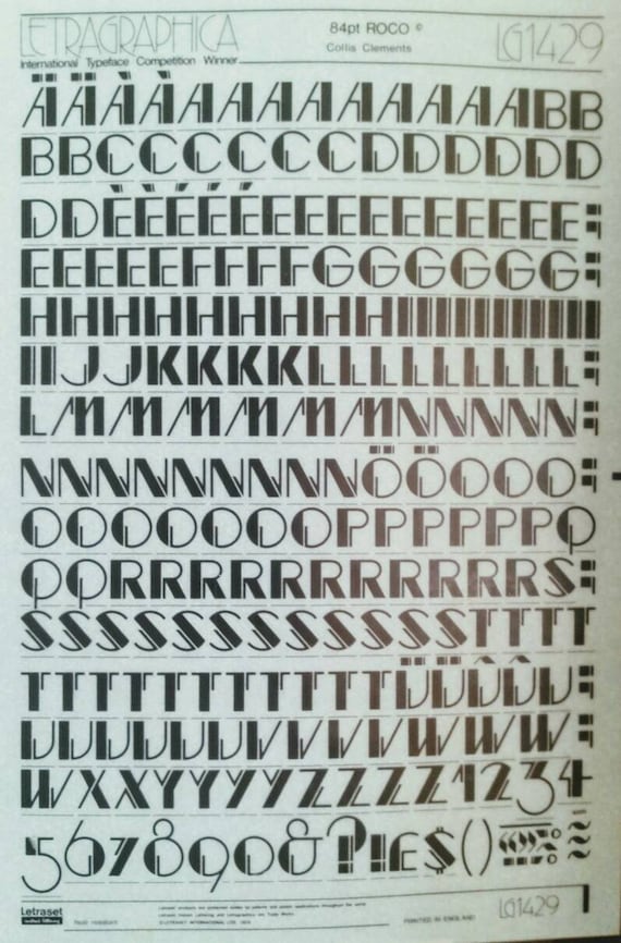 ROCO (84pt/60pt/48pt) Letragraphica Letraset Dry Rub on