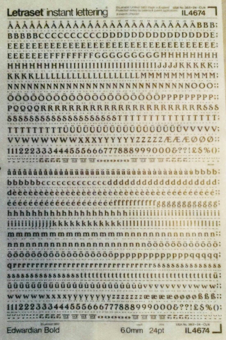 EDWARDIAN BOLD (48pt) Letraset Rub on Letter/number Transfers (choose ...