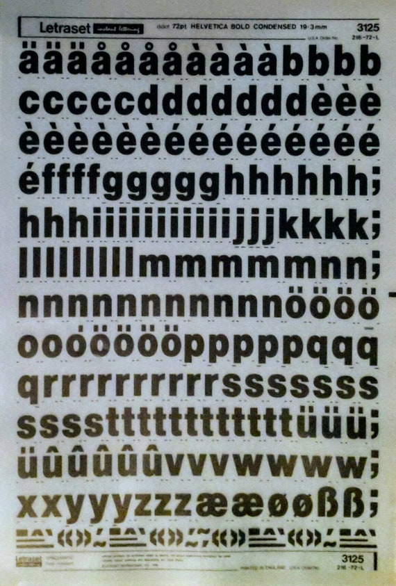 HELVETICA BOLD CONDENSED (20pt/28pt/36pt) Letraset Vintage Instant