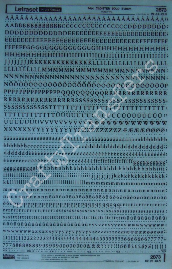 CLOISTER BOLD - Letraset のインスタント ラビング レター/数字転写