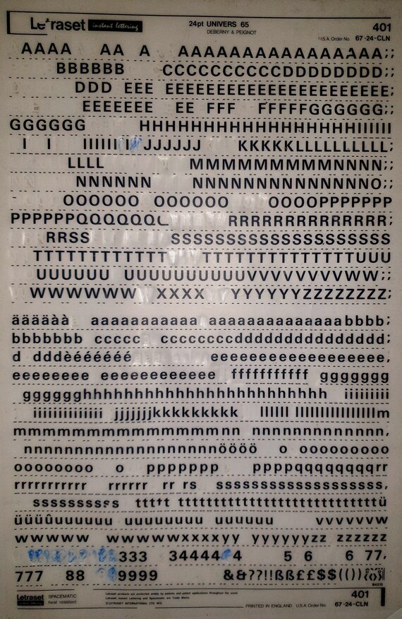 UNIVERS 65 (24pt/36pt/48pt/60pt/72pt) Letraset Instant Rub on