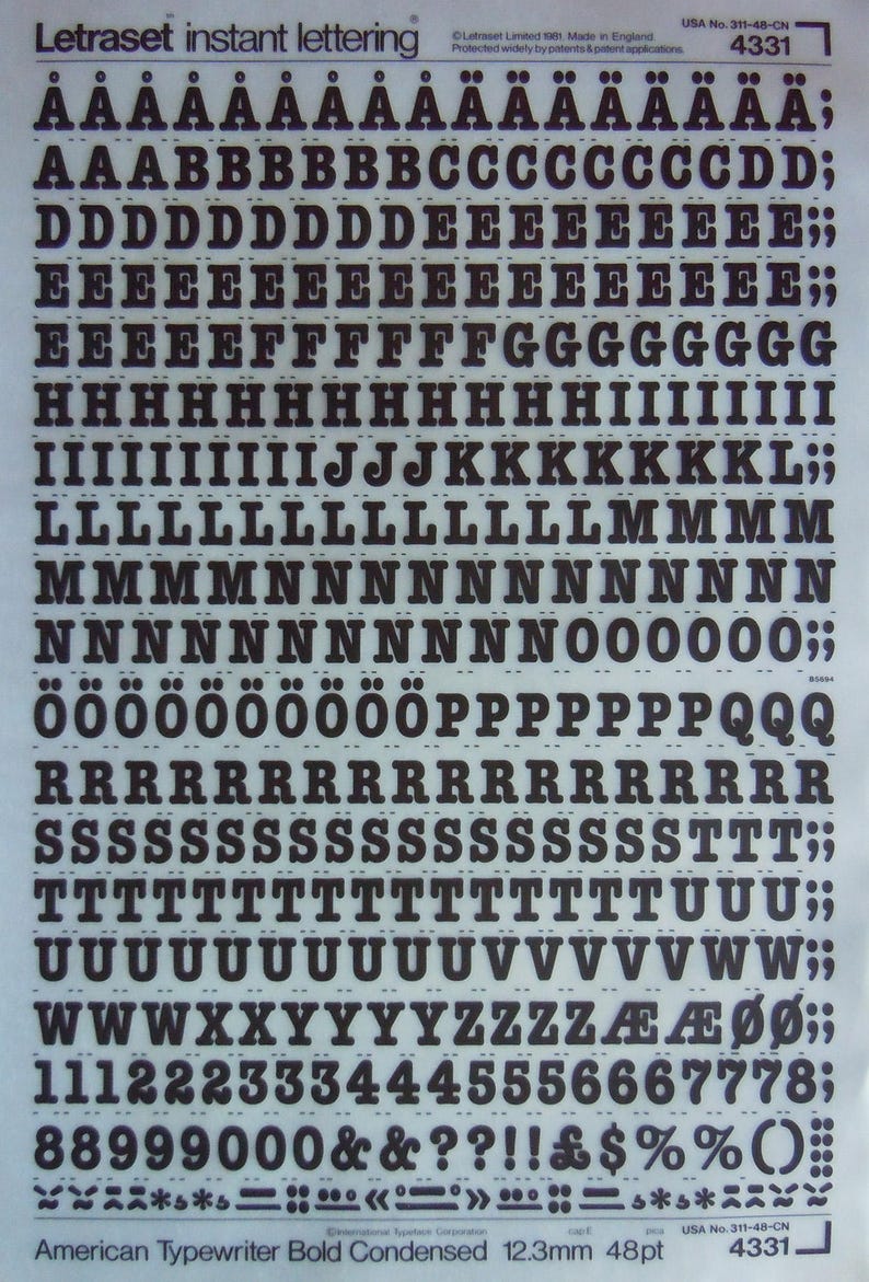 AMERICAN TYPEWRITER Bold CONDENSED Letraset Instant Rub on Etsy