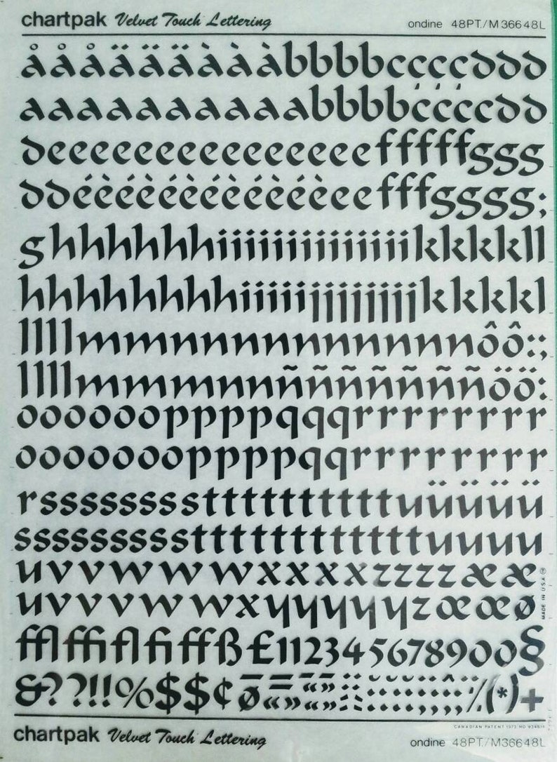 Chartpak Lettering Transfer ONDINE - Chartpak Vintage Letter/number Dry Rub on Transfers (ref M366 ...