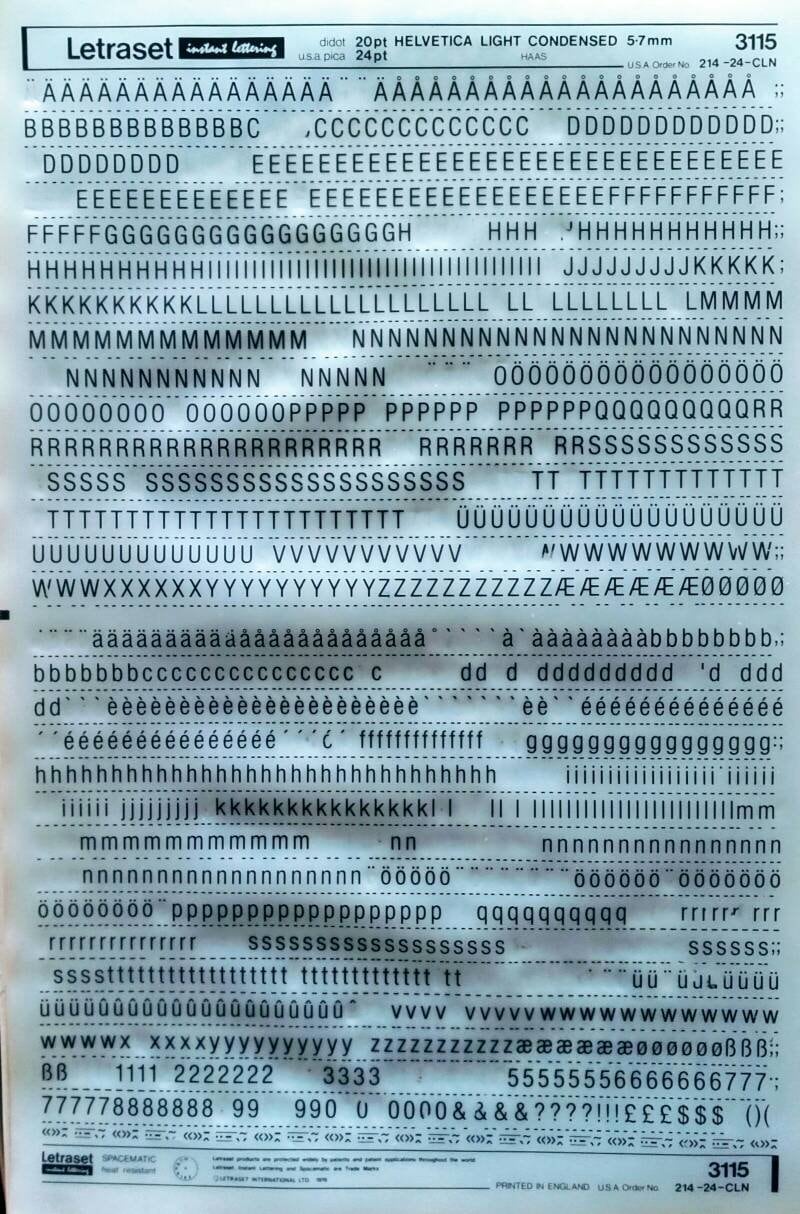 HELVETICA LIGHT CONDENSED 72pt48pt42pt36pt28pt20pt Letraset Instant  Rub on Letter Transfers Letterpress choose Size - Etsy