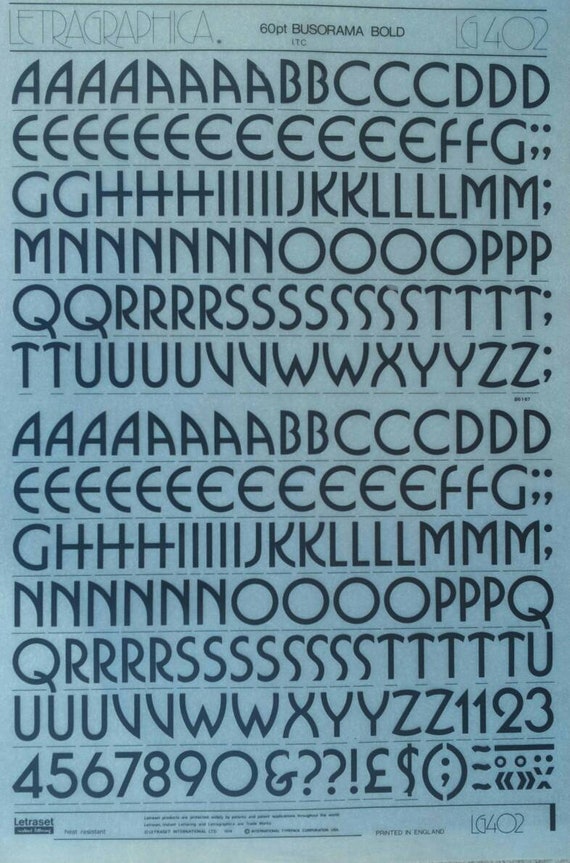 BUSORAMA BOLD (60pt/48pt/24pt) Letraset Letragraphica Vintage