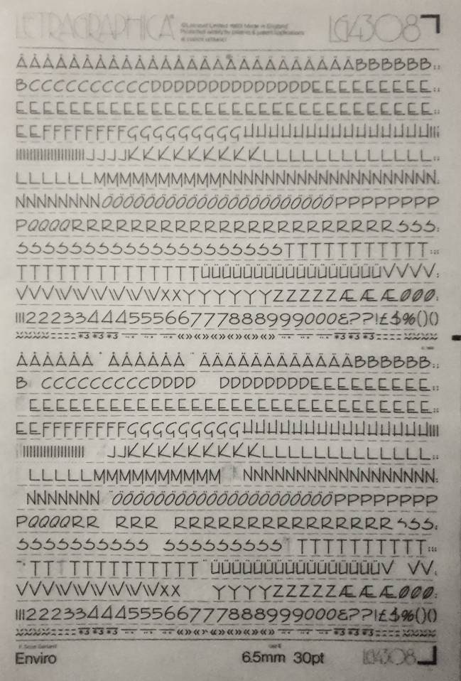 ENVIRO (54pt/30pt) LETRAGRAPHICA Letraset Vintage Instant Rub on Letter ...