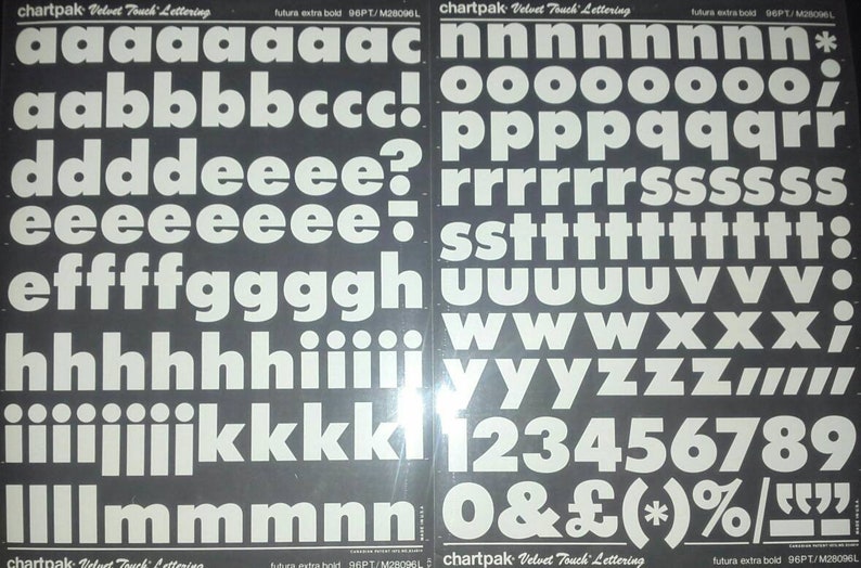 Chartpak Lettering Transfer FUTURA EXTRA BOLD - White Chartpak Letter/number Dry Rub on Transfers ...
