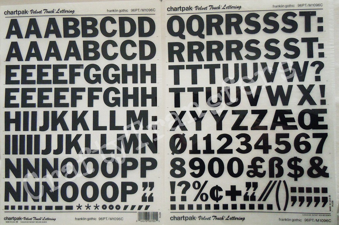 FRANKLIN GOTHIC 96pt 72pt Chartpak Dry Rub on Letter Transfers choose